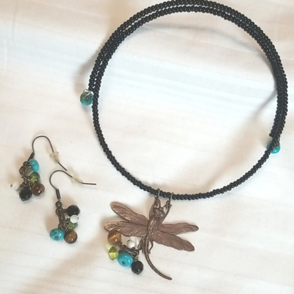 New Wendy Wise Genuine Turquoise Tiger Eye Peridot Onyx Pearl Necklace Earrings